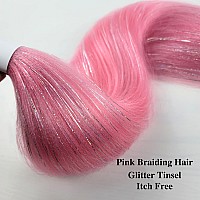 Pink Braiding Hair Pre Stretched Glitter Tinsel Hair Kanekalon Prestretched Braiding Hair Sparkle Tinsel Ez Braid Braiding Hair