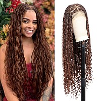 Kalyss 360 Hd Full Lace Knotless Boho Braided Wigs For Women Box Braid Wig With Baby Hair Human Hair Blended Long Brown Lace Fro