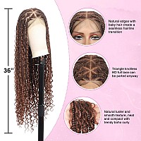 Kalyss 360 Hd Full Lace Knotless Boho Braided Wigs For Women Box Braid Wig With Baby Hair Human Hair Blended Long Brown Lace Fro