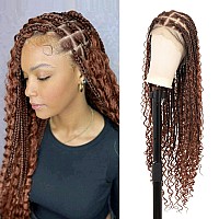 Kalyss 360 Hd Full Lace Knotless Boho Braided Wigs For Women Box Braid Wig With Baby Hair Human Hair Blended Long Brown Lace Fro