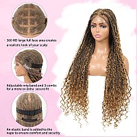 Kalyss 360 Hd Full Lace Knotless Boho Braided Wigs For Women Box Braid Wig With Baby Hair Human Hair Blended Long Light Brown La