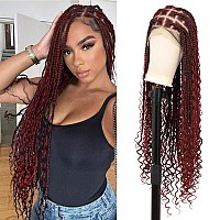 Kalyss 360 Hd Full Lace Knotless Boho Braided Wigs For Women Box Braid Wig With Baby Hair Human Hair Blended Burgundy Red Lace F