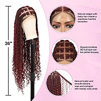 Kalyss 360 Hd Full Lace Knotless Boho Braided Wigs For Women Box Braid Wig With Baby Hair Human Hair Blended Burgundy Red Lace F