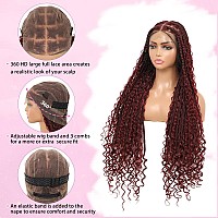 Kalyss 360 Hd Full Lace Knotless Boho Braided Wigs For Women Box Braid Wig With Baby Hair Human Hair Blended Burgundy Red Lace F