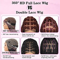 Kalyss 360 Hd Full Lace Knotless Boho Braided Wigs For Women Box Braid Wig With Baby Hair Human Hair Blended Burgundy Red Lace F