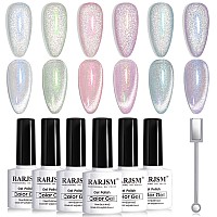 Rarjsm Aurora Mermaid Cat Eye Gel Nail Polish Set 6 Colors Velvet Silver Glitter Pink Green Blue Purple Galaxy Star Shimmer Gel