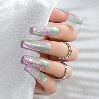 Rarjsm Aurora Mermaid Cat Eye Gel Nail Polish Set 6 Colors Velvet Silver Glitter Pink Green Blue Purple Galaxy Star Shimmer Gel