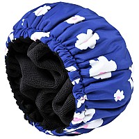 Shower Cap For Women Terry Lined Bath Cap Large Reusable Waterproof Elastic Band Blue Shower Caps For Long Thick Hair Soft Bath