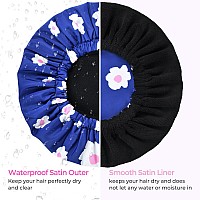 Shower Cap For Women Terry Lined Bath Cap Large Reusable Waterproof Elastic Band Blue Shower Caps For Long Thick Hair Soft Bath