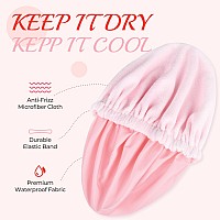 Pink Shower Cap For Women Terry Lined Bath Cap Large Reusable Waterproof Elastic Band Shower Caps For Long Thick Hair Soft Bath