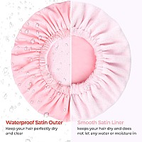 Pink Shower Cap For Women Terry Lined Bath Cap Large Reusable Waterproof Elastic Band Shower Caps For Long Thick Hair Soft Bath