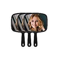 Mirrornova Hand Mirror Barber Hairdressing Handheld Mirror With Handle For Salon Square Black Mediumpack Of 3