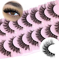 Alice Eyelashes Fluffy Cat Eye Lashes False Eyelashes Clear Band Wave Lashes D Curl Natural Faux Mink Lashes Strip Lashes Pack 7