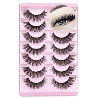 Alice Eyelashes Fluffy Cat Eye Lashes False Eyelashes Clear Band Wave Lashes D Curl Natural Faux Mink Lashes Strip Lashes Pack 7