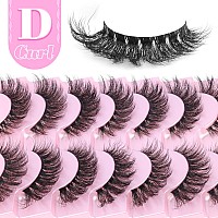 Alice Eyelashes Fluffy Cat Eye Lashes False Eyelashes Clear Band Wave Lashes D Curl Natural Faux Mink Lashes Strip Lashes Pack 7