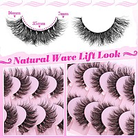 Alice Eyelashes Fluffy Cat Eye Lashes False Eyelashes Clear Band Wave Lashes D Curl Natural Faux Mink Lashes Strip Lashes Pack 7