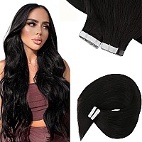 Sunny Hair Black Tape In Hair Extensions Natural Black Human Hair Tape In Extensions 22Inch Tape In Black Hair Extensions Human