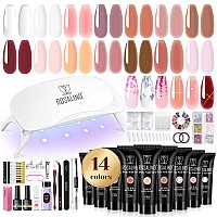 Rosalind Poly Nail Gel Kit 14 Colors 72 Nail Art Accessories Kit Clear Nude Poly Nails Gel Kit Starter Kit With Slip Solution