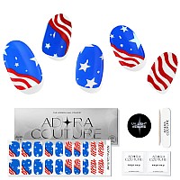 Adora Couture Semi Cured Gel Nail Strips 20Pcs Red And Blue American Vibe Gel Nail Sticker Gel Nail Stickers With Uv Light R