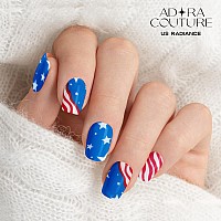 Adora Couture Semi Cured Gel Nail Strips 20Pcs Red And Blue American Vibe Gel Nail Sticker Gel Nail Stickers With Uv Light R