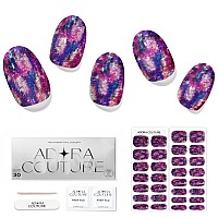 Adora Couture Semi Cured Gel Nail Strips Fall 30Pcs Uv Gel Nail Stickers With Uv Light Purple Glitter Nail Wrap Fall Nail