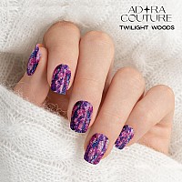 Adora Couture Semi Cured Gel Nail Strips Fall 30Pcs Uv Gel Nail Stickers With Uv Light Purple Glitter Nail Wrap Fall Nail