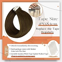 Full Shine Remy Tape In Hair Extensions Human Hair Long Straight Hair Extensions Color 3 Brown Tape In Human Hair 50Gram Invisib