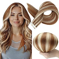 Full Shine Tape In Hair Extensions Color 330P800 Blonde Tape In Extensions 22 Inch Invisible Tape In Human Hair Extensions Doubl