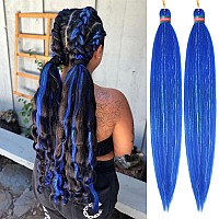 Run Shui Blue With Tinsel Pre Stretched Braiding Hair 2 Packs Pre Feathered Braid Hair Extensions 30 Inches Kanekalon Hair Braid