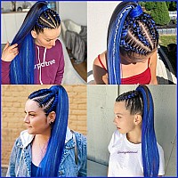 Run Shui Blue With Tinsel Pre Stretched Braiding Hair 2 Packs Pre Feathered Braid Hair Extensions 30 Inches Kanekalon Hair Braid