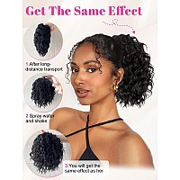 Alxnan Wavy Curly Ponytail Extension 8 Black Brown Drawstring Ponytail For Black Women Short Soft Natural Synthetic Hairpiece