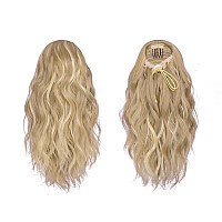 Feshfen Ponytail Extensions Drawstring Ponytails Hair Extension Light Ash Brown Bleach Blonde Short Curly Wavy Hair Piece Syn