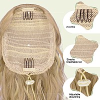 Feshfen Ponytail Extensions Drawstring Ponytails Hair Extension Light Ash Brown Bleach Blonde Short Curly Wavy Hair Piece Syn