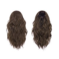 Feshfen Ponytail Extensions Drawstring Ponytails Hair Extension Brown Short Curly Wavy Hair Piece Synthetic Brown Pony Tail Hai