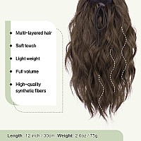 Feshfen Ponytail Extensions Drawstring Ponytails Hair Extension Brown Short Curly Wavy Hair Piece Synthetic Brown Pony Tail Hai