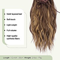 Feshfen Ponytail Extensions Drawstring Ponytails Hair Extension Golden Brown Mix Blonde Short Curly Wavy Hair Piece Synthetic P