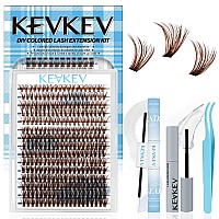 Kevkev Lash Cluster Kit 300Pcs Brown Lash Extension Kit Eyelash Clusters Kit Brown Lash Extensions D Curl Wispy Lash Clusters Wi