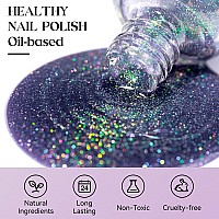 Mizhse Quick Dry Nail Polish Holographic Neon Purple Nail Polish Air Dry Fast 15Ml05 Fl Oz Regular Sparkle Shimmery Oilbase