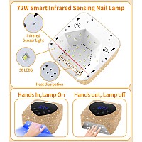 Uv Light For Nails 72W Cordless Uv Nail Lamp For Gel Nails Rechargeable Gold Diamond Led Nail Dryer With 5 Timer Setting Touch