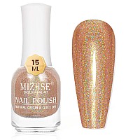 Mizhse Holographic Nail Polish Light Brown Shimmery Nail Polish Non Gel Air Dry Fast Glossy Shiny Nail Pigment Oilbased Laser