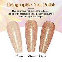 Mizhse Holographic Nail Polish Light Brown Shimmery Nail Polish Non Gel Air Dry Fast Glossy Shiny Nail Pigment Oilbased Laser