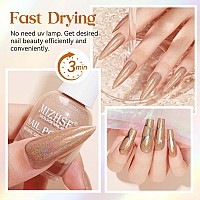 Mizhse Holographic Nail Polish Light Brown Shimmery Nail Polish Non Gel Air Dry Fast Glossy Shiny Nail Pigment Oilbased Laser