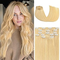 Honsoo Long Human Hair Clip In Extensions Bleach Blonde 22In 70G 7Pcs Hair Extensions Clip Ins Real Human Hair Remy Human Hair S