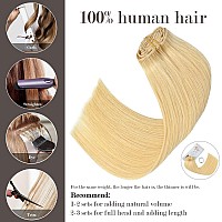 Honsoo Long Human Hair Clip In Extensions Bleach Blonde 22In 70G 7Pcs Hair Extensions Clip Ins Real Human Hair Remy Human Hair S