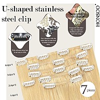 Honsoo Long Human Hair Clip In Extensions Bleach Blonde 22In 70G 7Pcs Hair Extensions Clip Ins Real Human Hair Remy Human Hair S