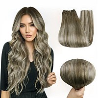 Full Shine Weft Hair Extensions Human Hair Color 78007 Ash Brown To Blonde Mix Brown Real Human Hair Extensions 18 Inch Remy H