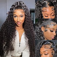 Aomllute Deep Wave Lace Front Wigs Human Hair Wigs For Women 200 Density 13X4 Hd Deep Curly Lace Front Wig Human Hair Glueless L