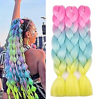 Pink Braiding Hair 3 Packs Ombre Braiding Hair 24 Inch Jumbo Braiding Hair Supplies Synthetic Hair For Braiding 3Tone Rainbow Co