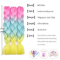 Pink Braiding Hair 3 Packs Ombre Braiding Hair 24 Inch Jumbo Braiding Hair Supplies Synthetic Hair For Braiding 3Tone Rainbow Co