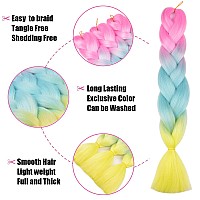 Pink Braiding Hair 3 Packs Ombre Braiding Hair 24 Inch Jumbo Braiding Hair Supplies Synthetic Hair For Braiding 3Tone Rainbow Co